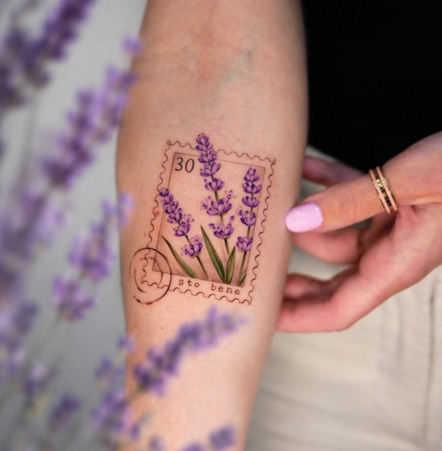 Unique lavender stamp tattoo design inspiration Tattoo Design