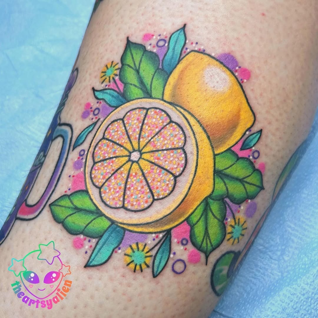 Bright and cheerful lemon tattoo art Tattoo Design