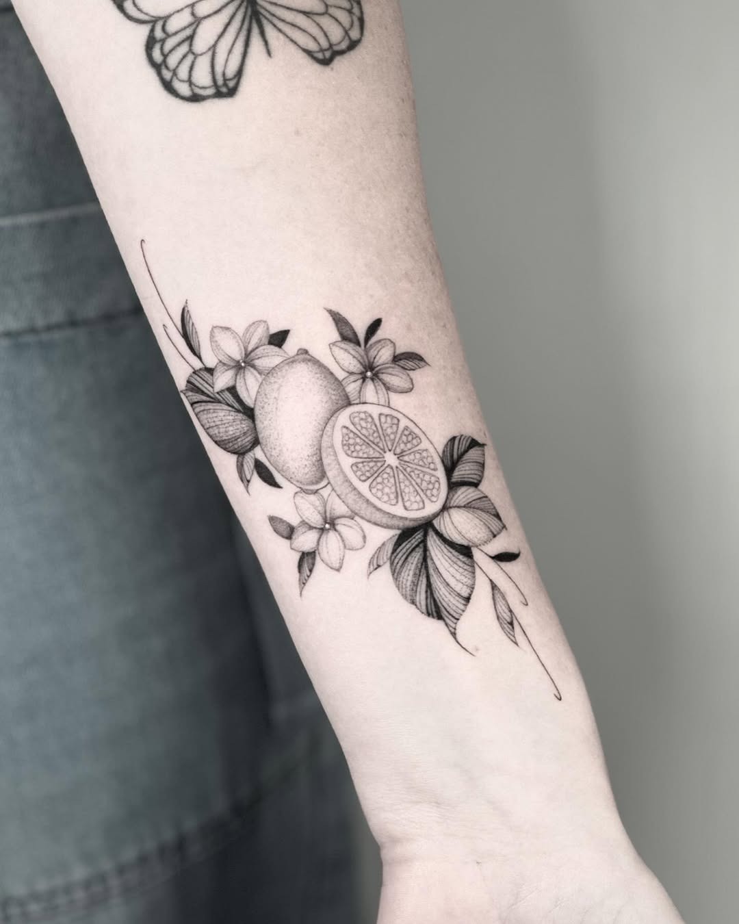 Elegant black and white lemon tattoo design Tattoo Design