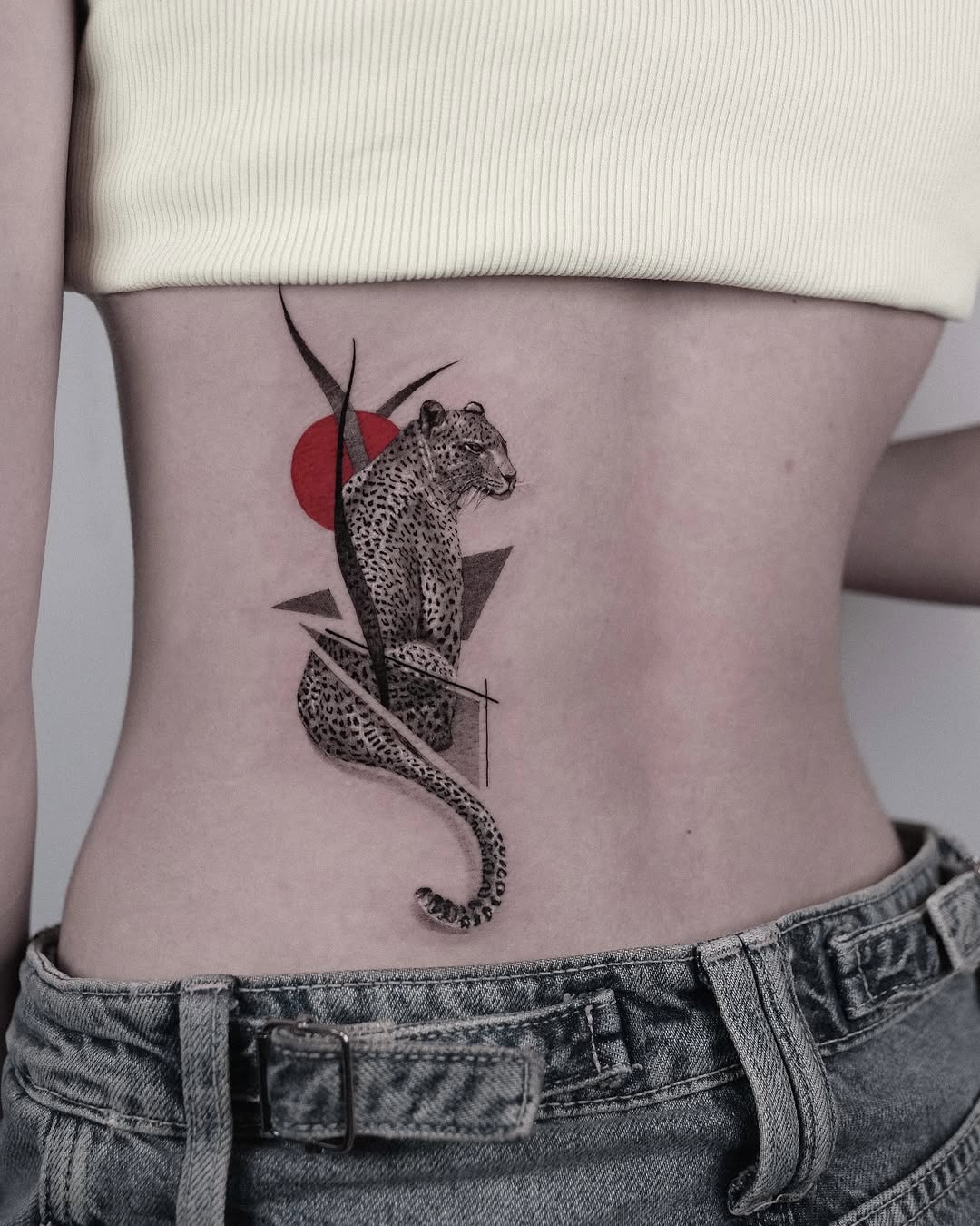 Bold Leo Ink Design with Geometric Elements Tattoo Design