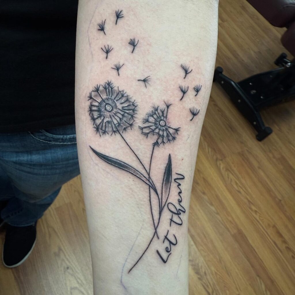 Let Them Dandelion Tattoo with Floating Seeds Tattoo Design