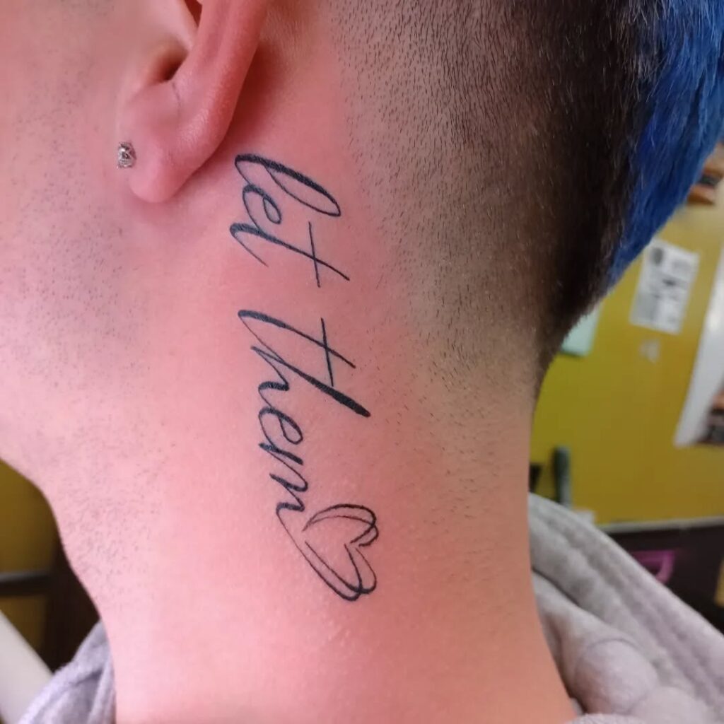 Let Them Neck Tattoo with Layered Heart Outline Tattoo Design