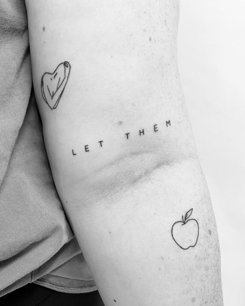Minimalist Let Them Tattoo with Line Art Heart and Apple Tattoo Design