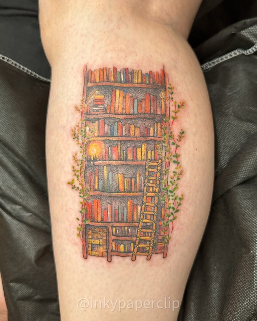 Cozy Bookshelf with Ladder Tattoo Tattoo Design