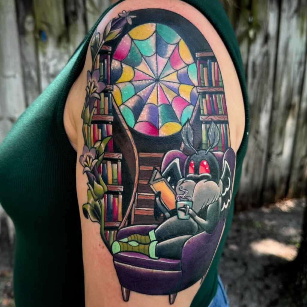 Cozy Mothman Library Tattoo Tattoo Design