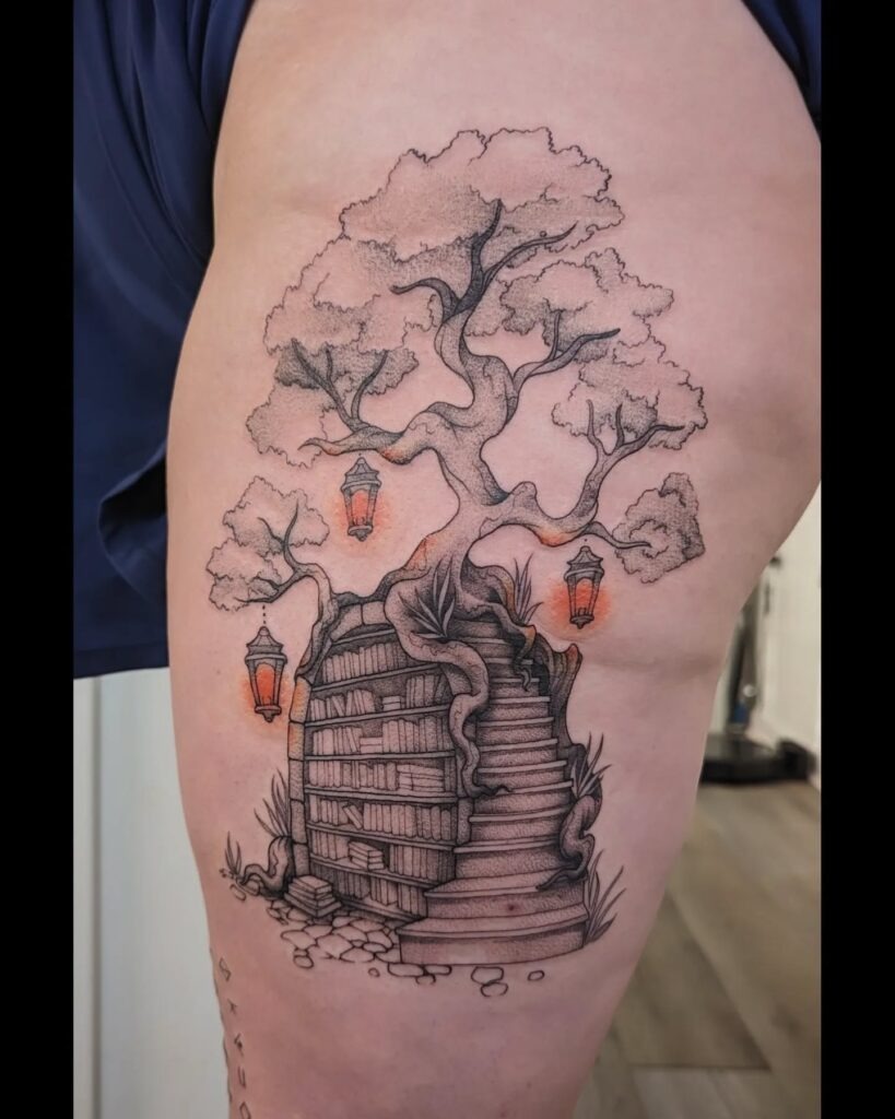 Enchanted Tree Library Tattoo Tattoo Design