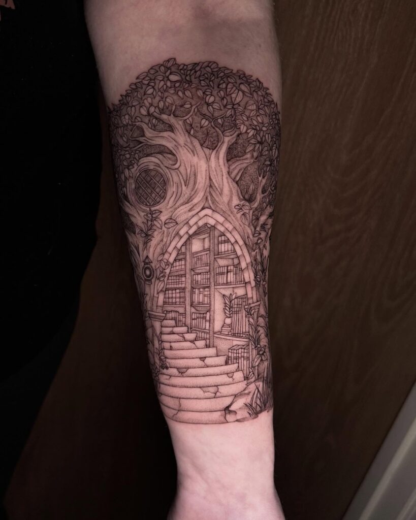 Enchanted Tree Library Tattoo Tattoo Design