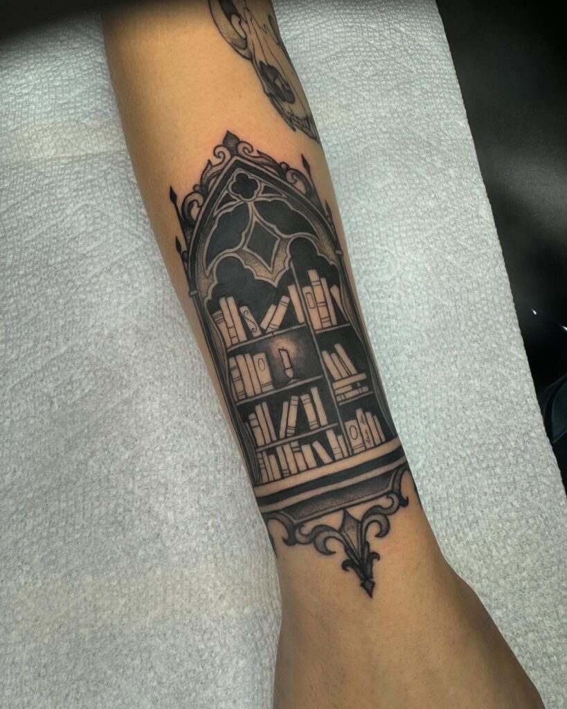Gothic Bookshelf Window Tattoo Tattoo Design