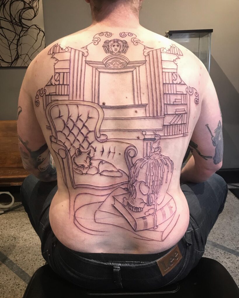 Gothic Library Back Piece Tattoo Tattoo Design