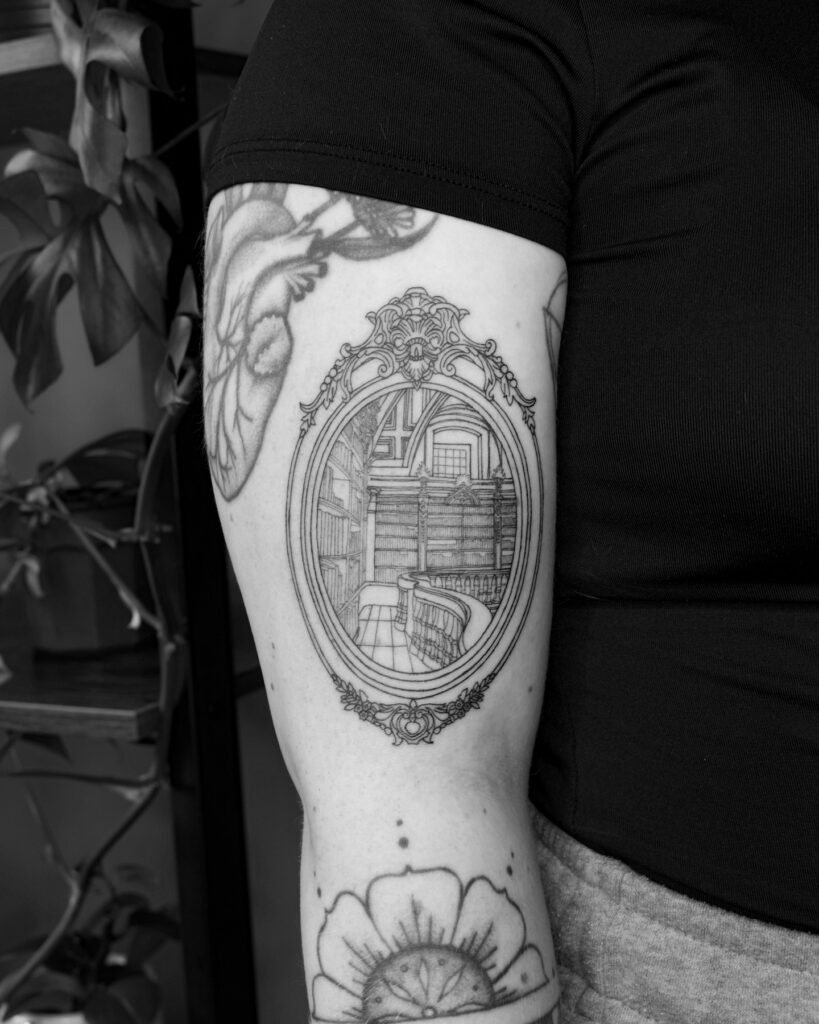 Ornate Framed Library Balcony Tattoo Tattoo Design