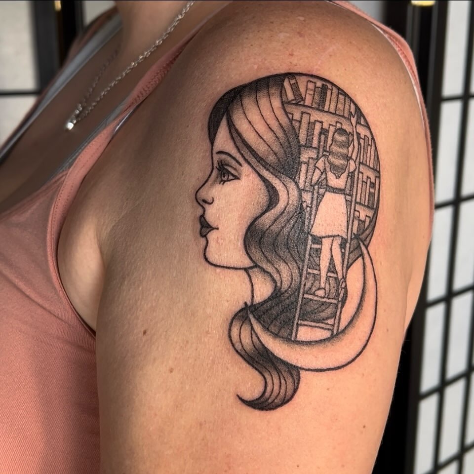 Woman with Library Silhouette Tattoo Tattoo Design