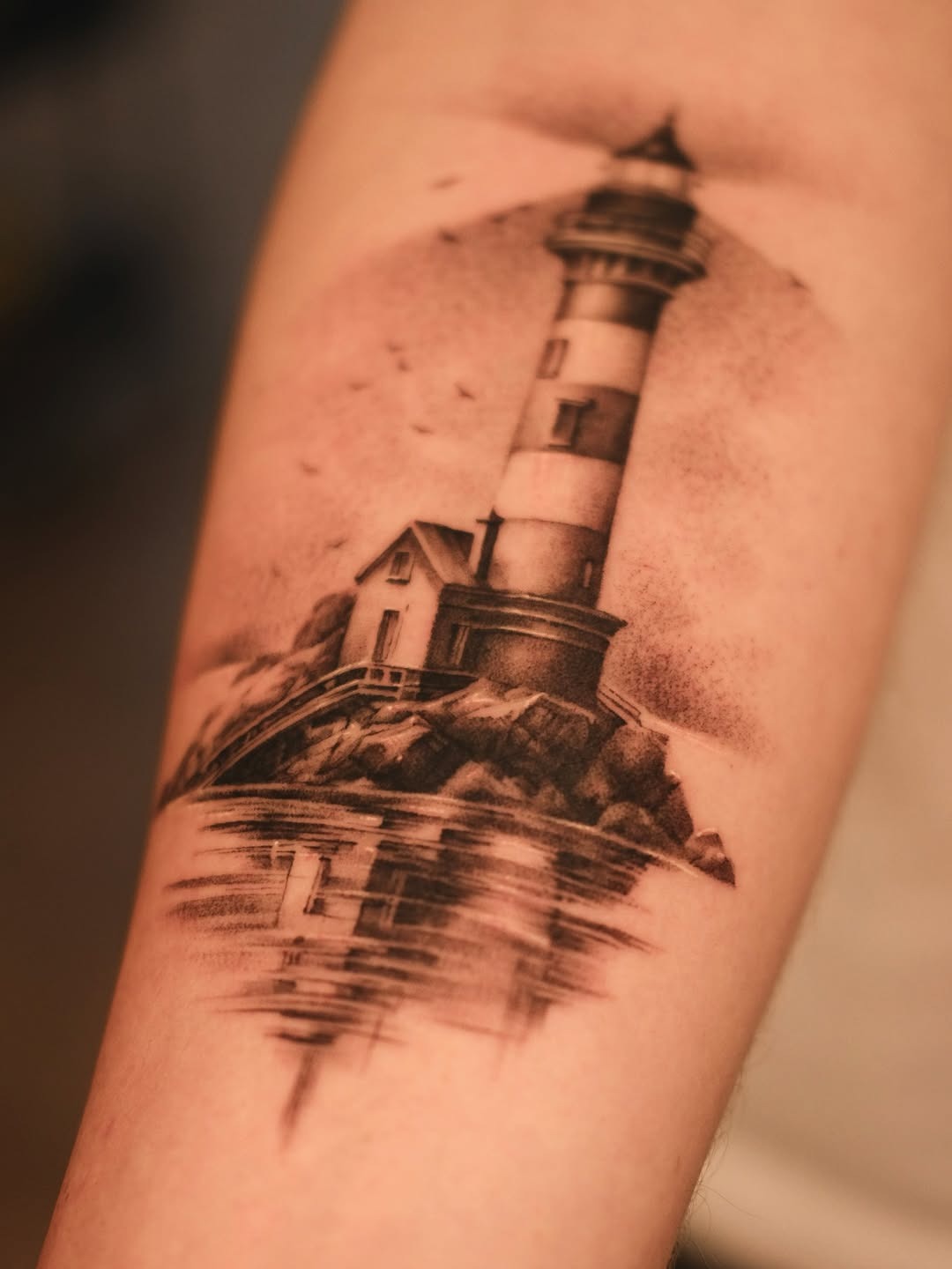 Stunning black and gray lighthouse tattoo design Tattoo Design