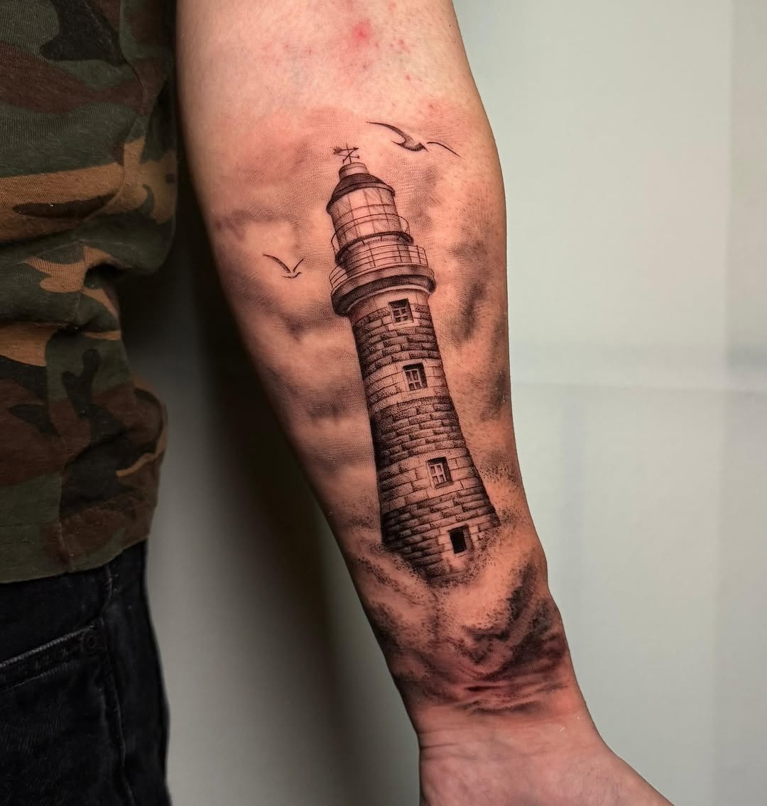 Stunning lighthouse tattoo with intricate details Tattoo Design