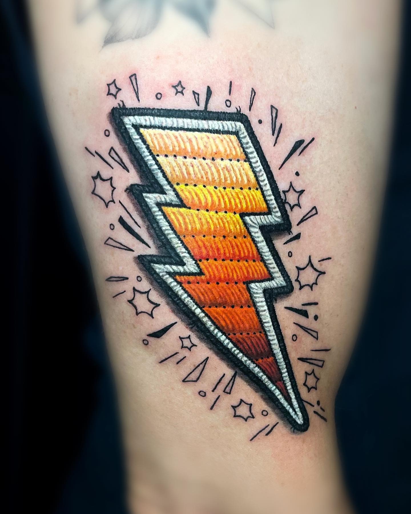 Dynamic lightning bolt tattoo with vibrant colors Tattoo Design