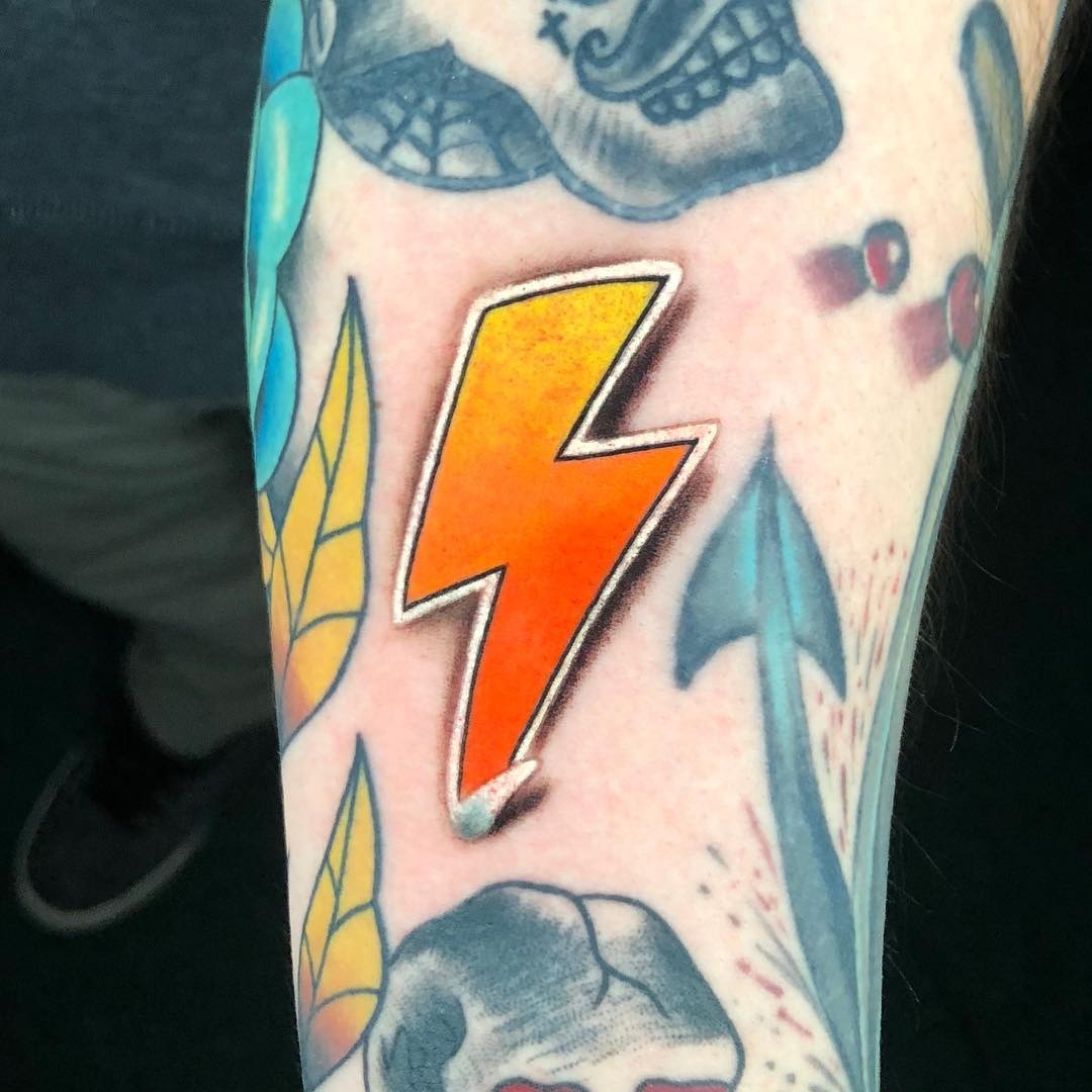 Striking lightning bolt tattoo with bold colors Tattoo Design