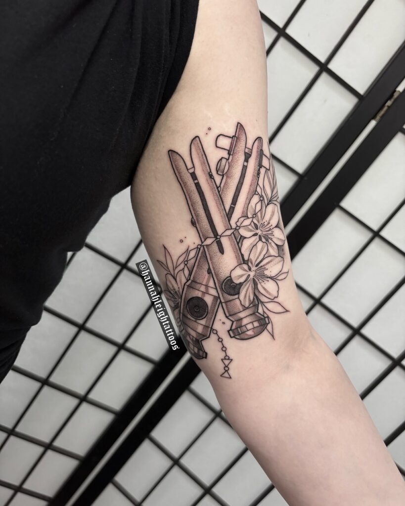 Ahsoka Tano's Lightsabers with Floral Dotwork Tattoo Tattoo Design