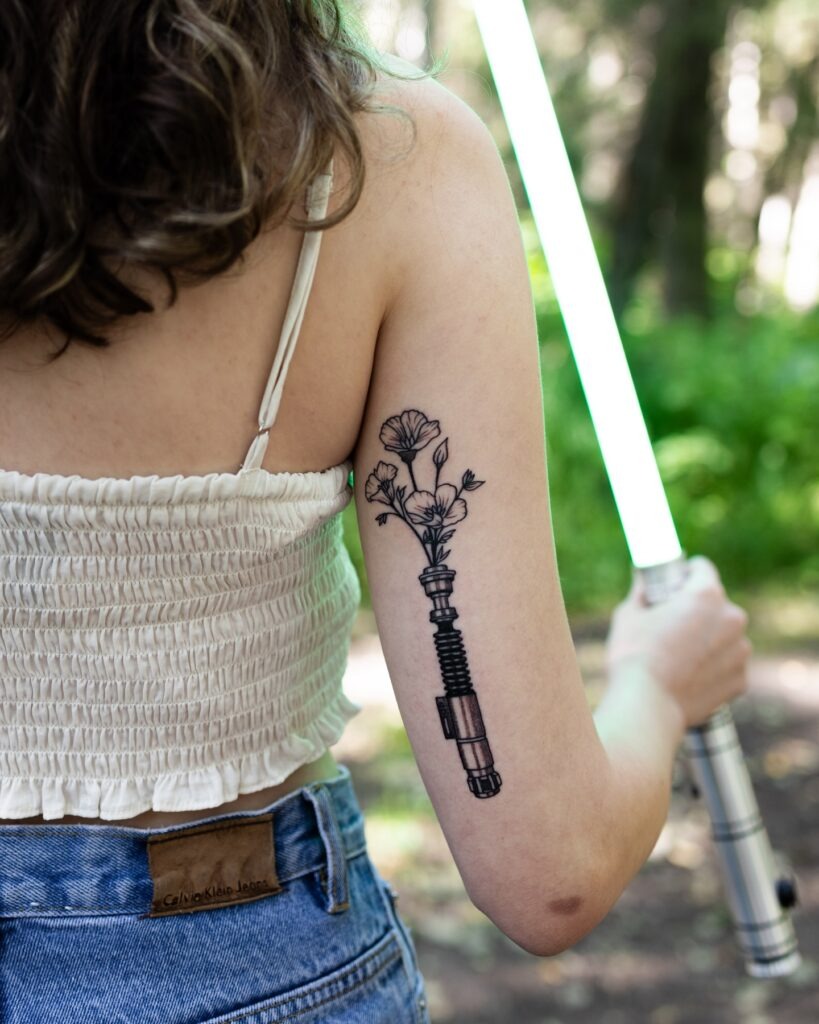 Floral Force Lightsaber Tattoo Tattoo Design