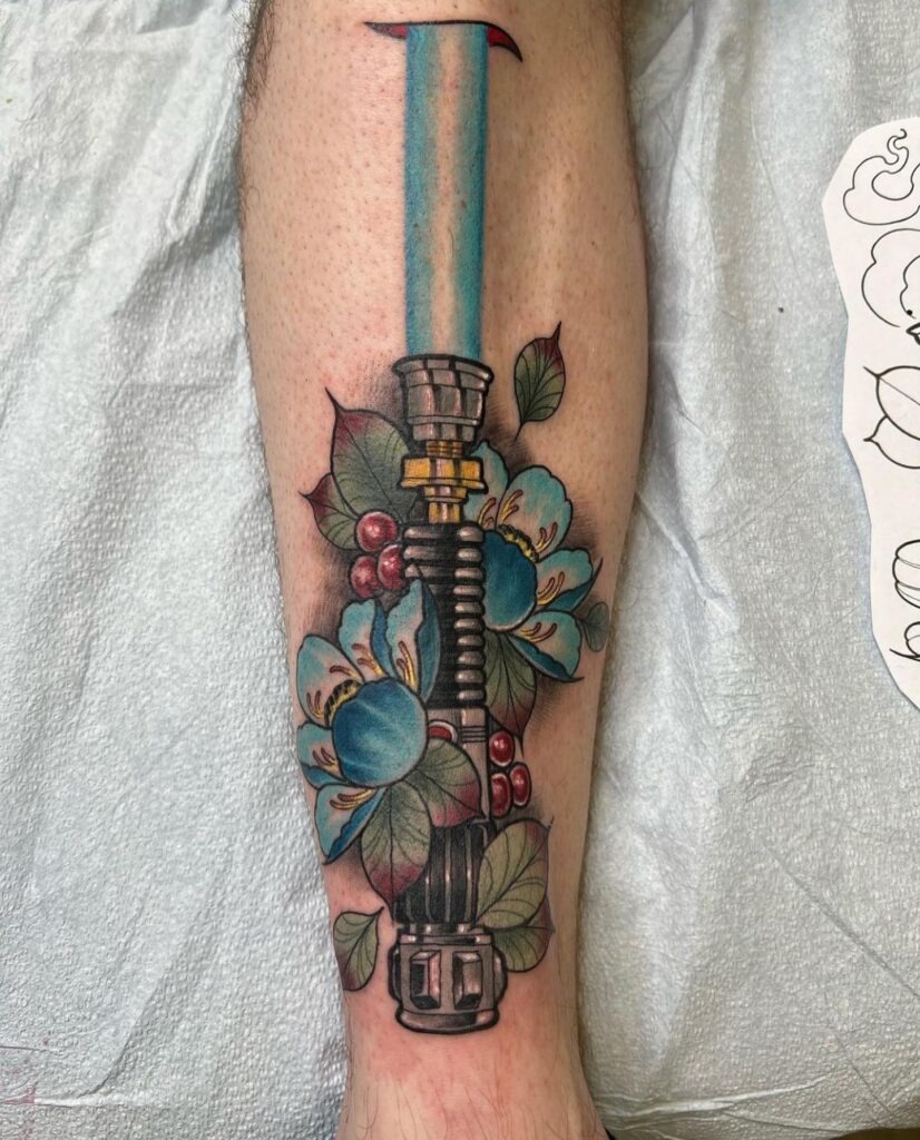 Lightsaber Blueprint Tattoo with Kyber Crystal Tattoo Design