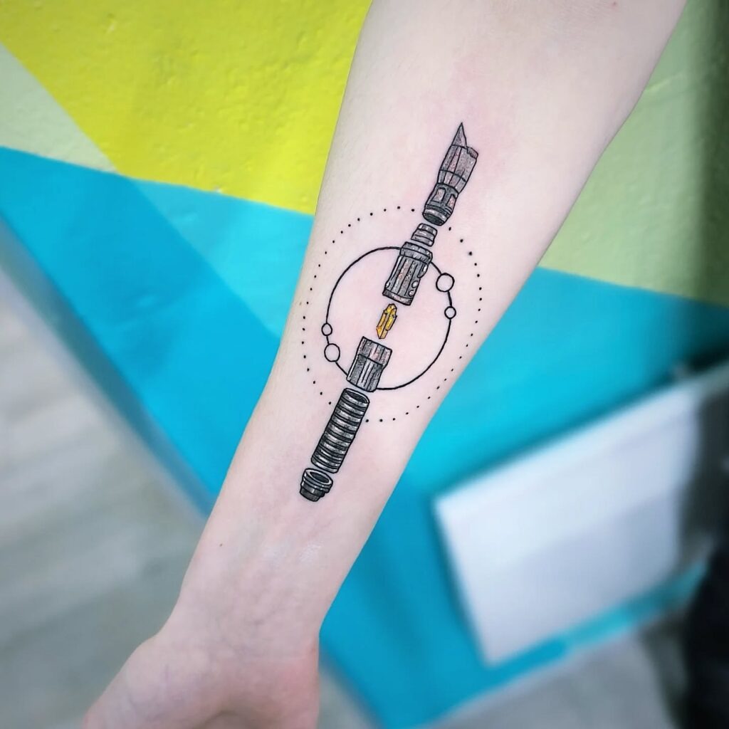 Lightsaber Blueprint Tattoo with Kyber Crystal Tattoo Design