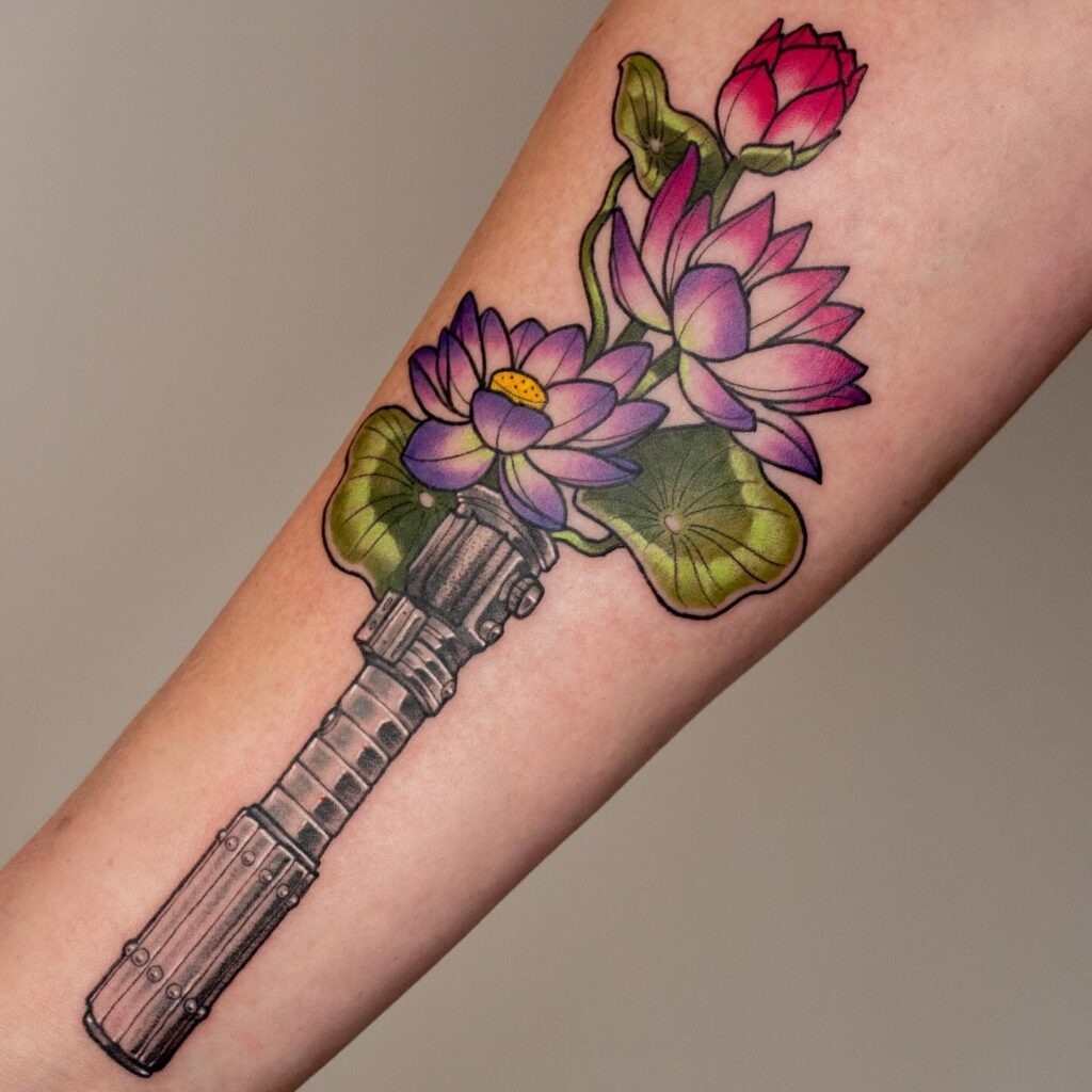 Mara Jade's Lightsaber with Water Lilies Tattoo Tattoo Design