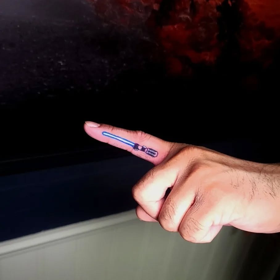 Mini Blue Lightsaber Finger Tattoo Tattoo Design
