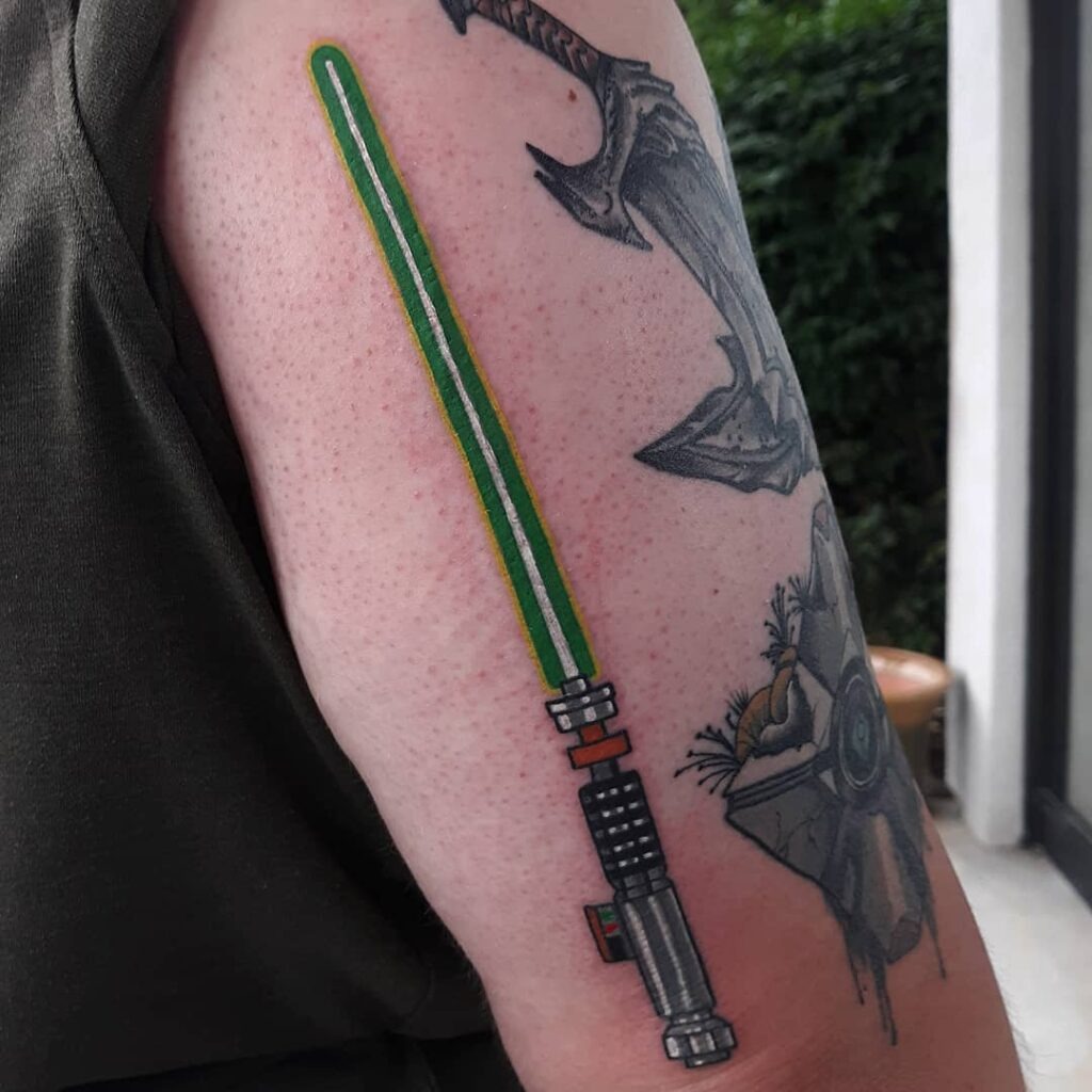 Pixel-Style Green Lightsaber Tattoo Tattoo Design
