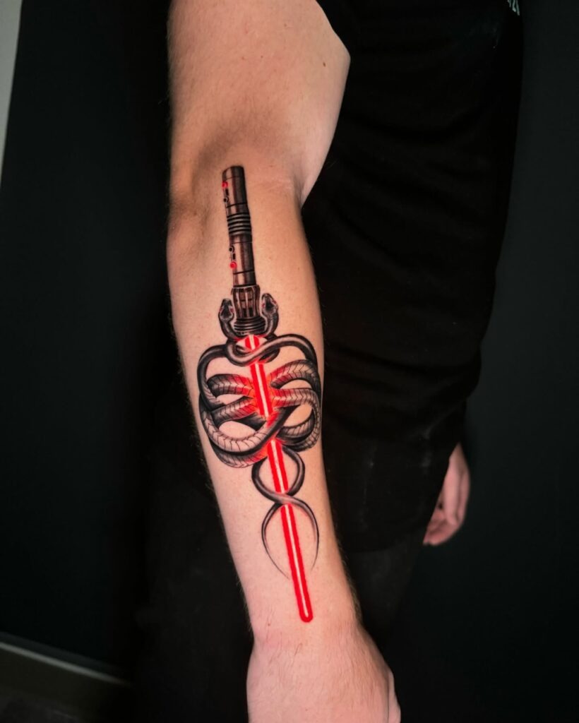 Sith Lightsaber with Coiled Snake Tattoo Tattoo Design