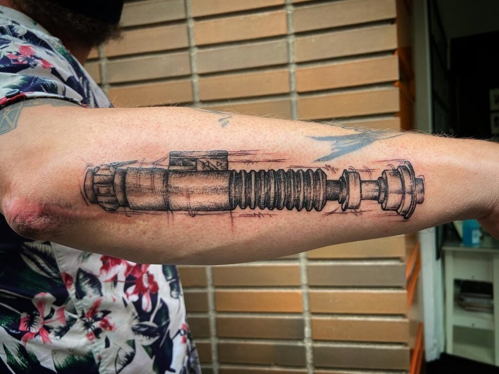 Sketch-Style Luke Skywalker Lightsaber Tattoo Tattoo Design