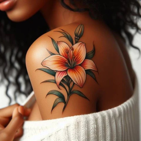 This tattoo takes a bold approach with bright colors that enhance the natural beauty of the lily.