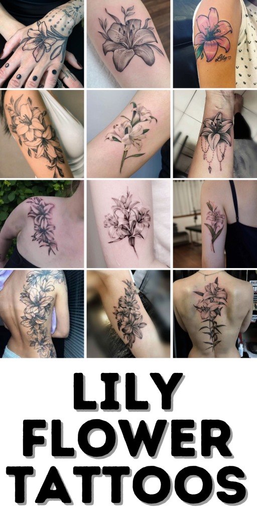 This arm tattoo features two large lilies, placed one above the other, creating a symmetrical and balanced design.