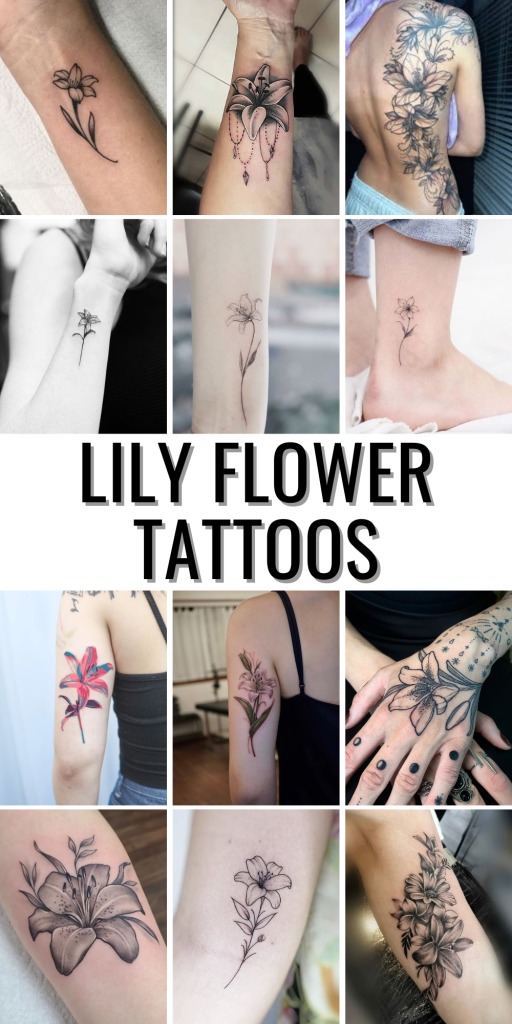 This calf tattoo showcases a single orange lily with rich shading and bold colors.