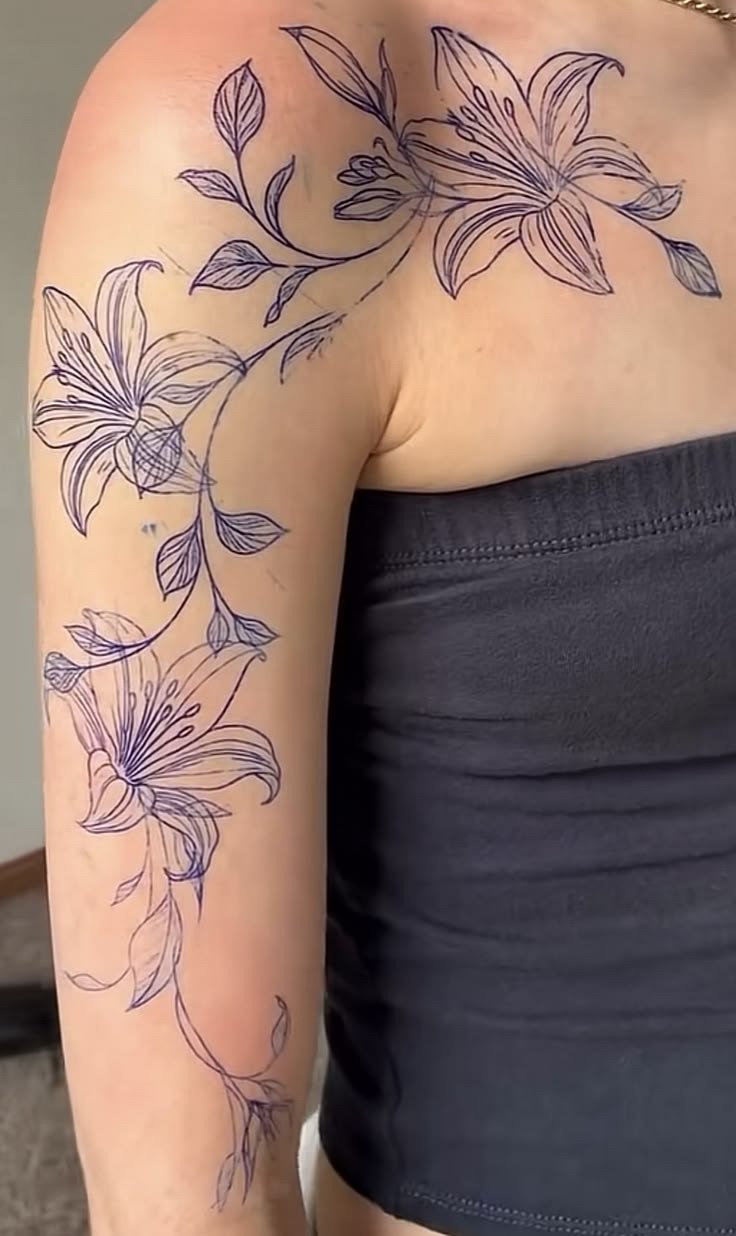 Botanical Vine Lily Tattoo, a tattoo design rendered in sketch-style.