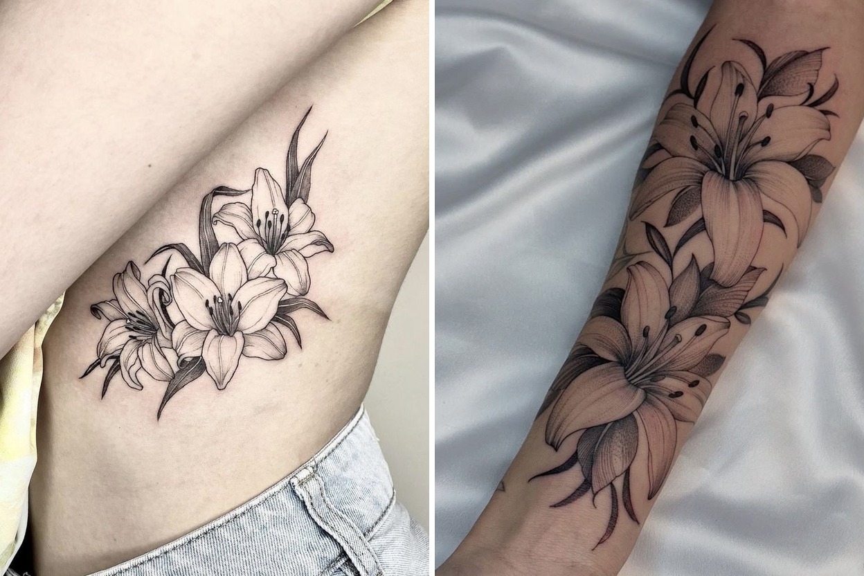 23+ Lily Tattoo Ideas For Fresh Stylish Floral Ink Inspiration Featured Lookbook Collage