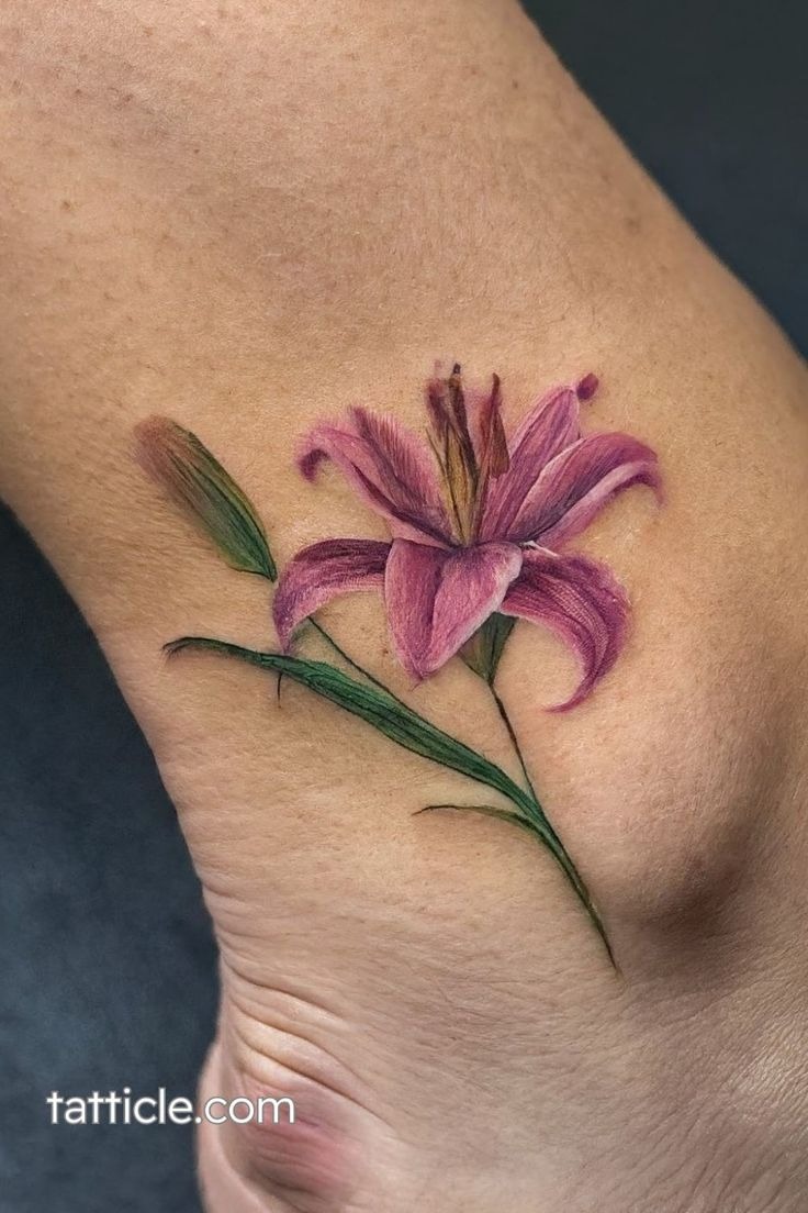 Little Realistic Lily Tattoo, a tattoo design rendered in realistic portrait-style.
