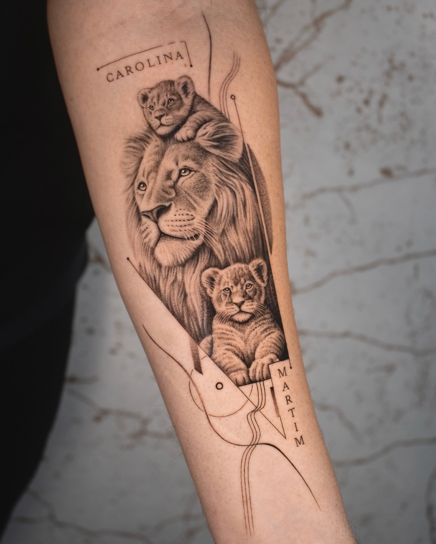 Lion and Cubs Name Tribute Tattoo Tattoo Design