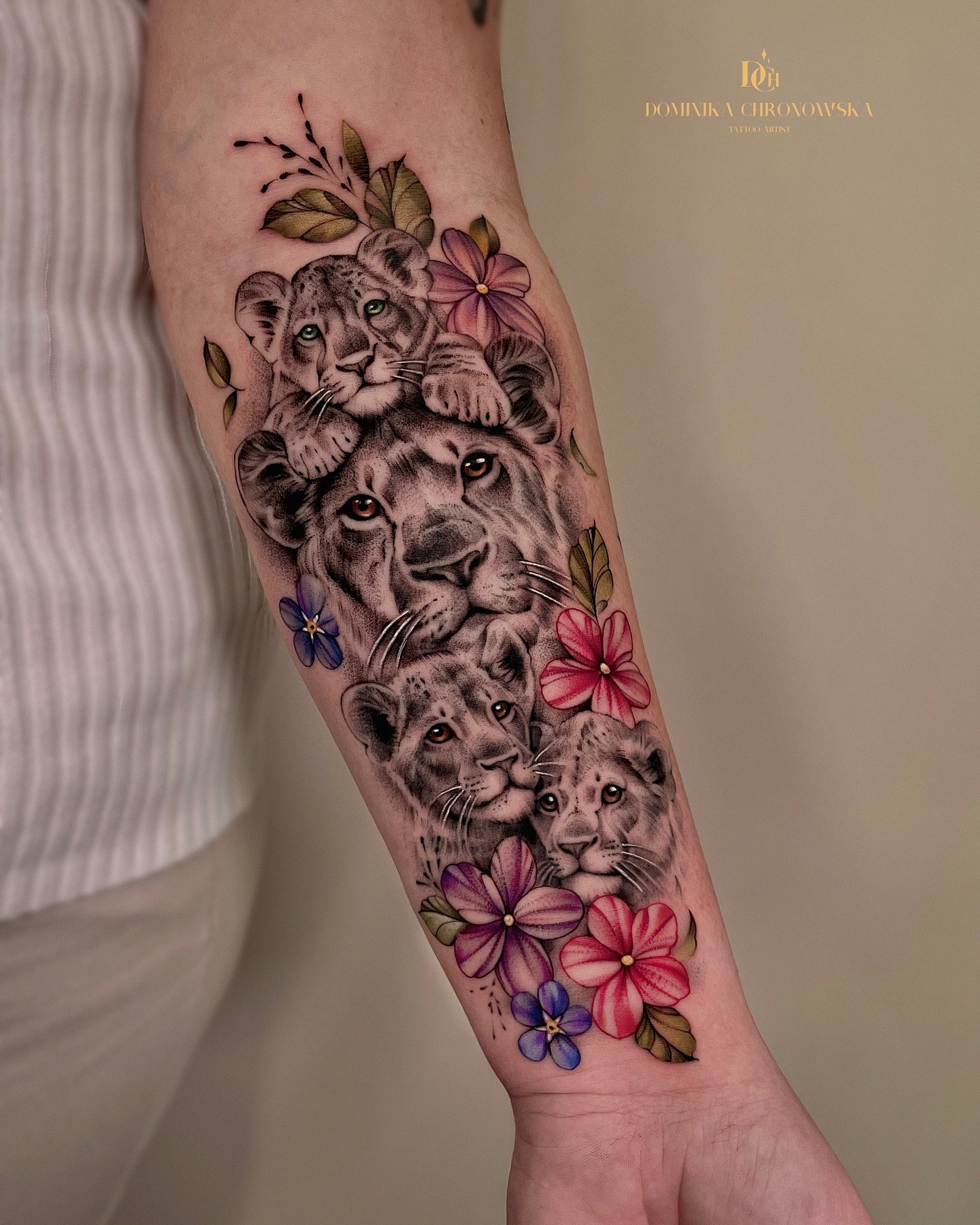 Lioness and Three Cubs Family Tattoo Tattoo Design
