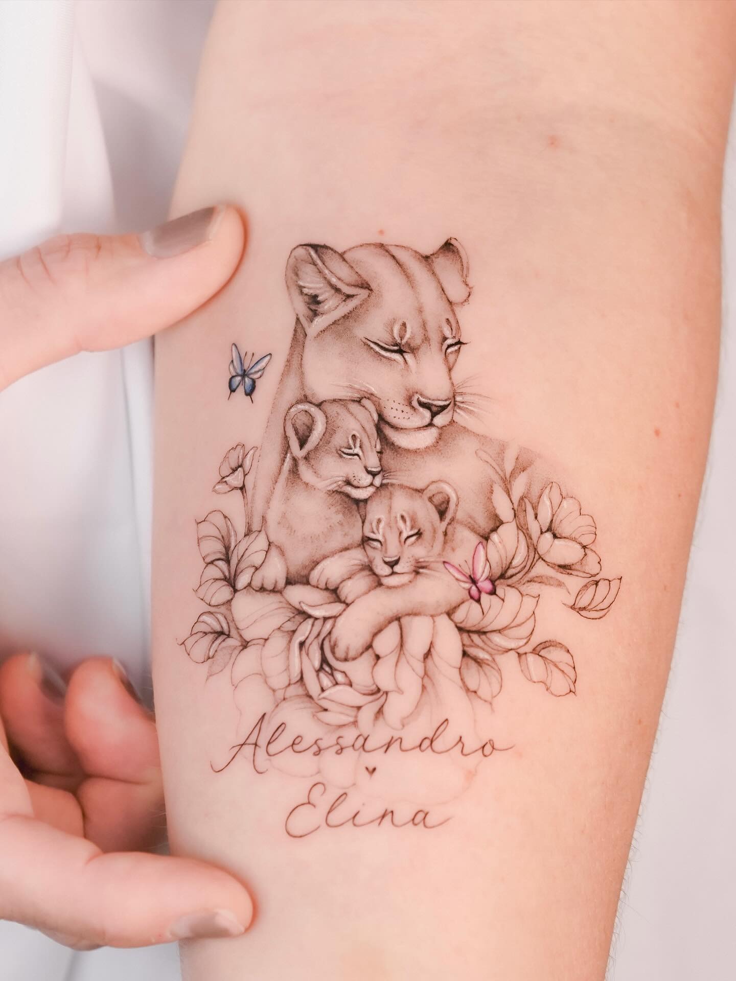 Lioness With Cubs Name Tattoo Tattoo Design