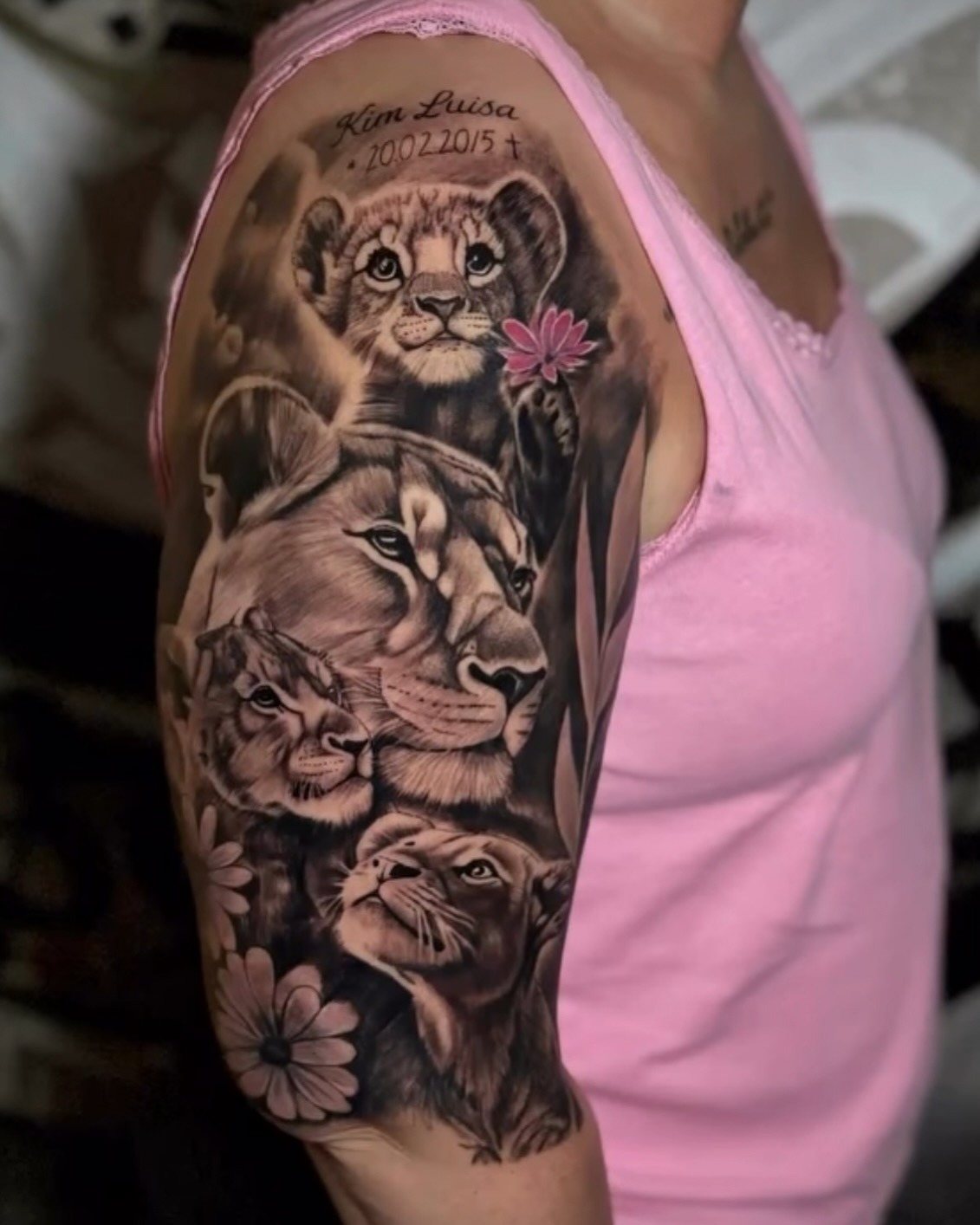 Memorial Lioness and Cubs Family Tattoo Tattoo Design