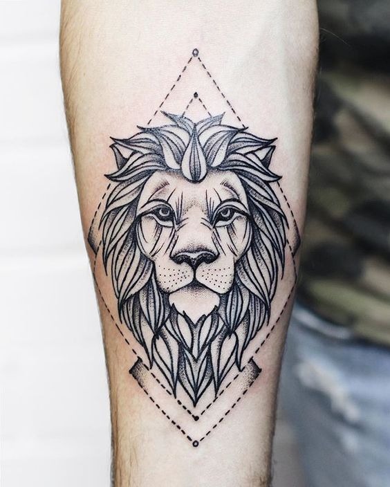 Black, Blue, and Red Lion Design Tattoo Design
