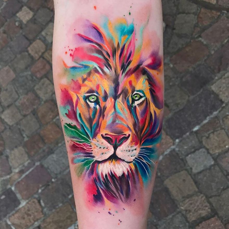 Blue Eyed Lion with Roses LionHalf Sleeve Tattoo Tattoo Design