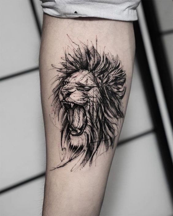 Geometric Naturally Colored Lion Head Tattoo Tattoo Design