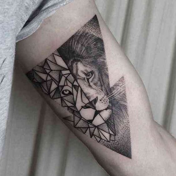 Grayscale Lion Head Tattoo with Zodiac Elements Tattoo Design