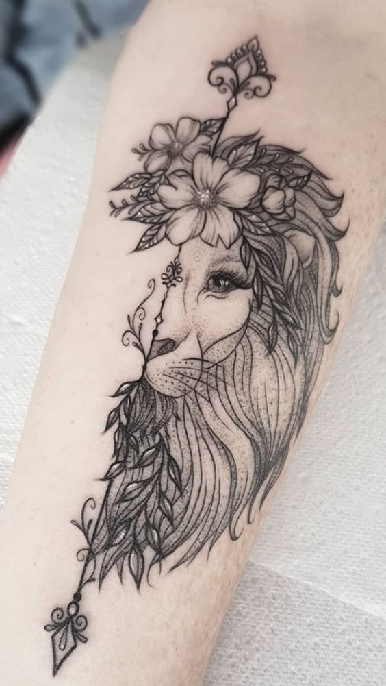 Grayscale Lioness Hugging Lion Cub Tattoo Tattoo Design