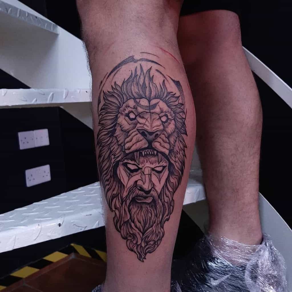 Half Lion Face Half Female Lion Tattoo Tattoo Design