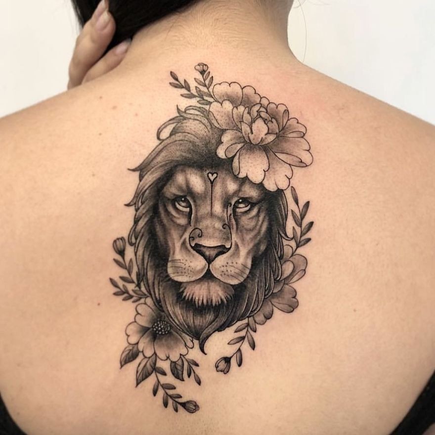 Half Lioness Face with Dandelion Tattoo Tattoo Design