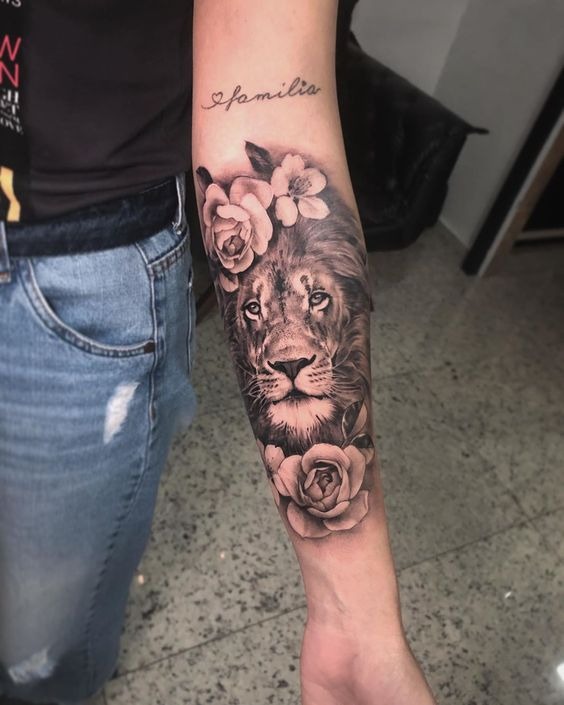 Lion, Lioness, and Cub Family Tattoo Tattoo Design