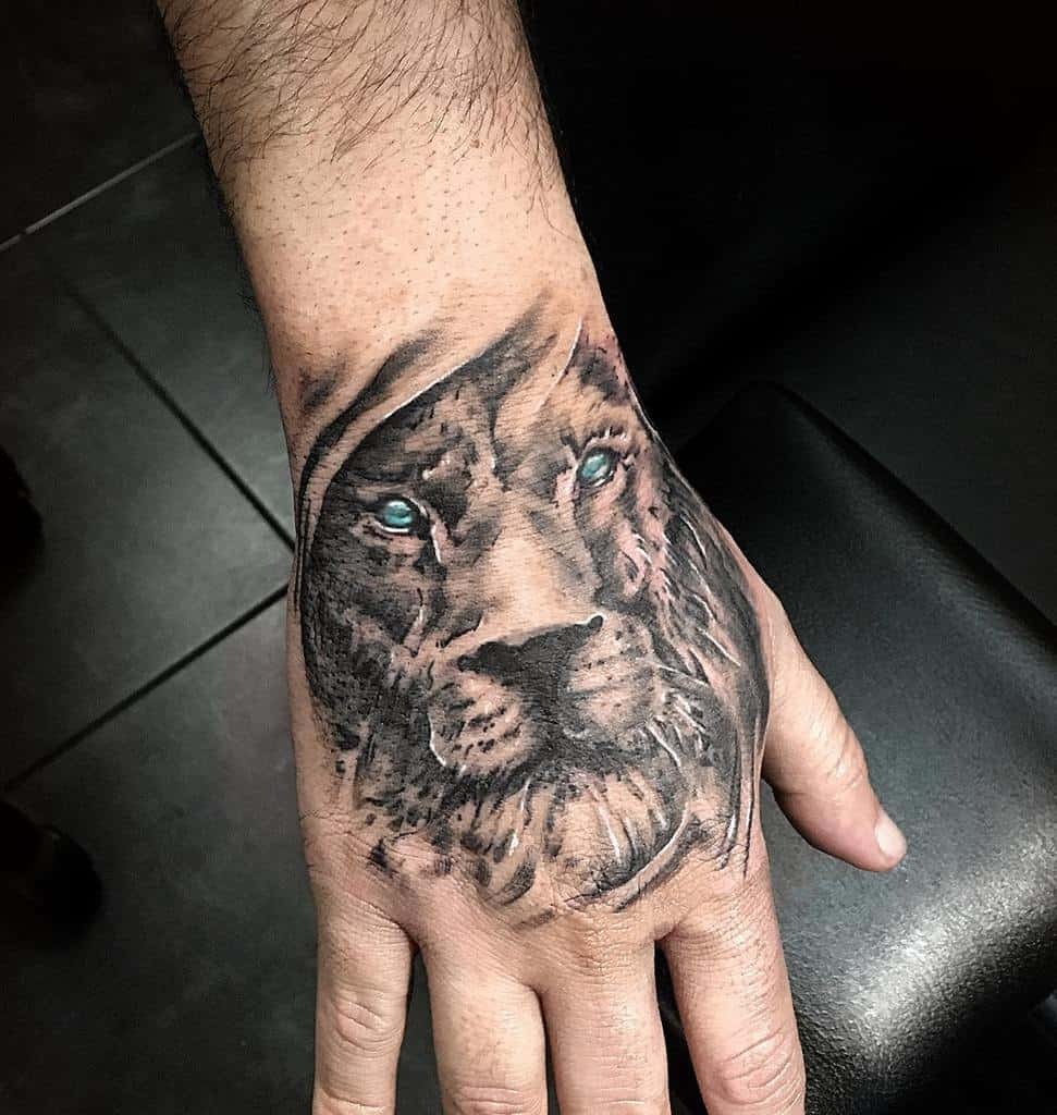 Lion Shoulder Tattoo: Realism Style Lion Head Tattoo in Grayscale Tattoo Design