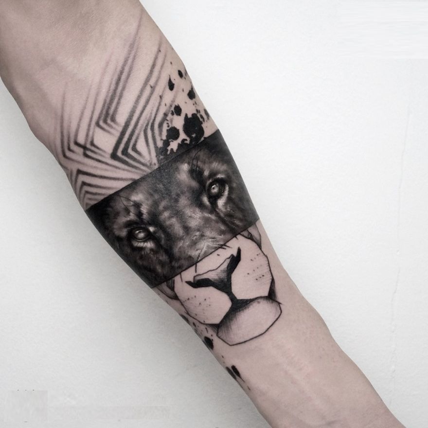 Lion Tattoo Ideas: Realistic Lioness with Two Cubs Tattoo Tattoo Design