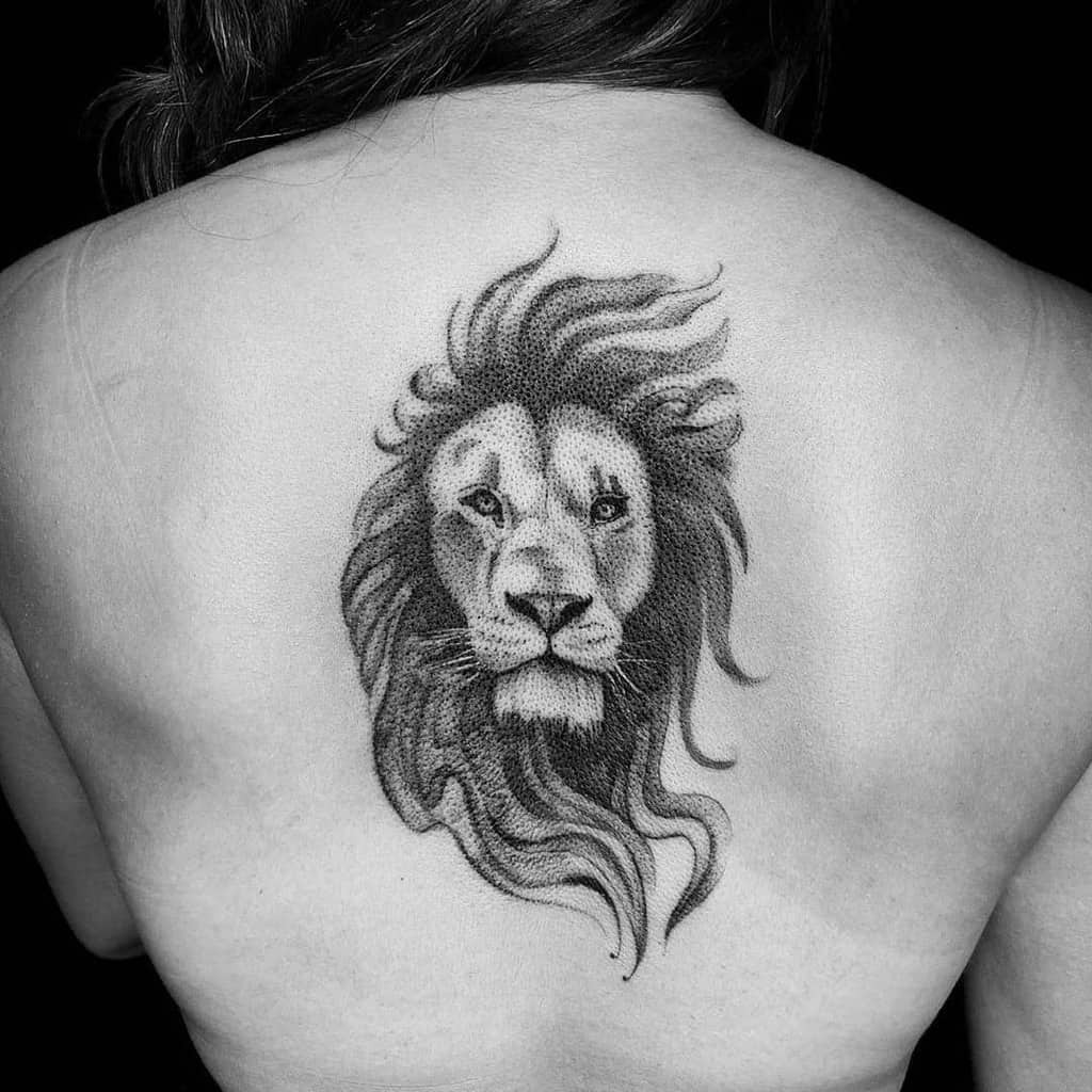 Lioness Head with Flowers Tattoo in Grayscale Tattoo Design