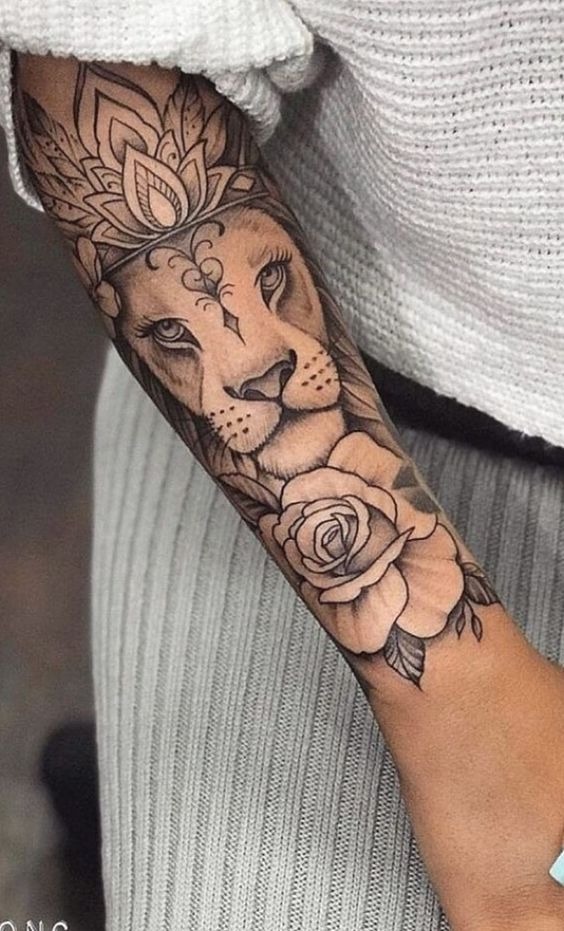 Matching Crowned Lion Tattoos on Feet Tattoo Design